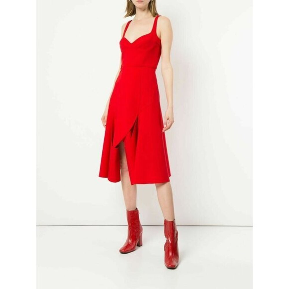 Dion Lee Red Dress Corset Bustier Double Wool Circle Loop Midi SZ 2 NWT $1,190